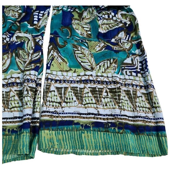 CM Shapes Womans Floral Jumpsuit Size 0X Rayon Hawaiian Sleeveless Blue Green - Picture 3 of 9